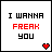 A 3x3 grid of pixel art icons displaying the text "I WANNA FREAK YOU" with varying colors and heart symbols, each icon in a separate cell of the contact sheet.
