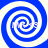 Four blue and white spiral patterns arranged in a with a central blue cross, each spiral containing faint pink text