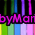 Pixelated text fragments 'byMari' and 'is' in pink and white over vertical rainbow stripes, with 'andor' in white on pink below.
