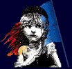 A contact sheet of 10 animated frames from a Les Misérables-themed AIM buddy icon featuring various characters in period costumes with visible animation changes across sampled frames.