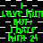 Green text on black and white checkered background repeats 'I love him BUT: I HATE him 2!' in a pattern with slight pixelation