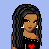 Pixel art contact sheet showing three frames of an animated buddy icon with a woman, pants, and skirt on light blue background with text "dew york" and "little princess".