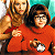 A pixelated contact sheet showing two frames of an animated icon featuring characters from Scooby-Doo with green text reading "Original Icons .com" on a dark background.