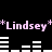 Pixelated text and white bar patterns on black background, with pink *Lindsey* text and asterisks in two
