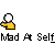 Pixelated character in yellow shirt holds magnifying glass, with text reading 'Mad At Self' and 'STUPID!' above.