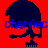Pixelated skull icon with blue text 'charliec' over red background, showing color variations across frames.