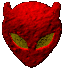 Red textured devil head with yellow eyes in a of nine variations showing eye color changes from green to yellow