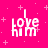 A static contact sheet of three identical animated frames showing a pink background with white text "I love him" and small plus signs, arranged in a 2x2 grid with one gray square placeholder.