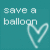 Two animated frames of a buddy icon showing text and heart-shaped balloon outlines on a teal background.