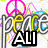 Pixelated icon with 'PEACE' text, peace symbol, and portrait of a person labeled 'ZAC EFRON', featuring colorful graffiti-style elements.