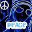 Blue-toned pixelated image with stylized faces, peace symbols, and the word "PEACE" in light blue text on a white background.