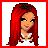 Pixel art contact sheet of an animated icon featuring a red-haired female character with green eyes, showing multiple frames including text variations and facial expressions.