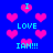Blue background with pink heart shapes and cyan text reading "I LOVE IAN!!!" in pixelated font.