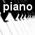 Four musical instrument icons arranged in a with text labels: piano, cello, oboe, and music