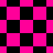 A static image displays a pattern of pink and black squares in three distinct sections: top-left , bottom-right diagonal, and bottom-center diamond arrangement
