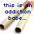 Two cigarettes with brown filters and white paper, angled diagonally on a white background; blue pixelated text appears above them.