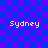Four identical pixelated 'Sydney' text elements arranged in a on a blue-purple checkered background