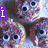 pixelated donuts with sprinkles, each with two black eyes, arranged in four and five , with purple text overlays