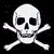 A pixelated contact sheet showing two frames of an animated icon: a white skull and crossbones on black background, followed by green text reading "Original Icons .com" on dark green background.