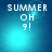 Pixelated text 'SUMMER OH 9!' on a blue gradient background with shifting light effects.