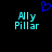Pixelated cyan text 'Aly Pillar' appears twice on black background with blue heart symbol above center.