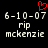 Pixelated text displays '6-10-07 rip mckenzie' with a red heart symbol above the date on black background.