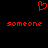 Red pixelated heart symbol above two identical red pixelated text strings on black background.