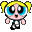 A 32x32 pixel animated contact sheet showing two frames of a Powerpuff Girls character with yellow pigtails, blue eyes, and a running pose on the left, next to green text reading "Powerpuff Girls" and "-10.00" on a dark background.