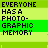 Animated sequence of green and yellow pixelated text repeating 'EVERYONE HAS A PHOTOGRAPHIC MEMORY' with partial overlay of 'SOME JUST DON'T HAVE FILM!' in darker pixels.