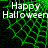 Green spiderweb pattern with 'Happy Halloween' text on black background, partially cropped in bottom-right corner.