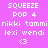 Pixelated text and symbols on a of four colored with varying purple shades