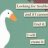 Pixelated image of a white goose with an orange beak and black eye, positioned left against teal background with horizontal text bars.