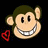 A cartoon monkey face with brown hair, large ears, and a wide grin appears in three variations against black backgrounds.