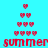 Red pixelated hearts arranged in a pyramid above red text reading 'summer' on a cyan background with green gradient overlays.