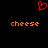 Red pixelated heart symbol above two orange 'cheese' text blocks on black background.