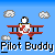 Pixel art animation of a pilot character in red and white attire on a biplane, with clouds against blue sky background.
