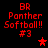 Red pixelated text 'BR Panther Softball!! #3' on black background with a red star icon, two variations of star position.