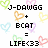 Pixelated image with black text and colorful heart shapes on a white background.