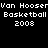 Pixelated text 'Van Hooser Basketball 2008' appears in white on black, gray, and white backgrounds across four