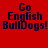 Four variations of a red background with dark blue text reading 'Go English Bulldogs!' each featuring different white rectangular overlays.