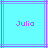 Two identical pixelated with cyan backgrounds and purple lines, each displaying the name "Julio" in purple text