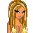 Pixel art contact sheet showing three frames of an animated buddy icon featuring a cartoon woman with long blonde hair, yellow crop top, and dark pants alongside blue text elements.