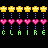 Animated sequence of yellow stars, pink hearts, and green text repeating across four on a black background
