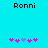 Two identical cyan backgrounds with black text 'Ronni' at top, each containing five pink and purple pixelated flower shapes arranged differently below.