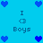 Pixelated blue heart icons and text 'I <3 Boys' arranged in a on cyan background, with no visible animation changes