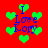 Red background with green heart shapes and blue text reading "I Love Cory" in pixelated font.
