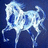Pixelated blue-toned image of a horse-like creature with flowing mane and tail against dark background, rendered in low-resolution style.