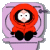 Pixelated cartoon character in red hooded outfit lying on purple background with circular motion lines.