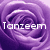 Purple rose with white text 'Tanzeem' overlaid, red heart with white text 'Is' overlaid, green flower with white text 'Awesome' overlaid, and a gray square.