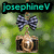 A digital icon featuring a bow tie and camera against a green background with text reading 'JosephineV' in cyan and black.